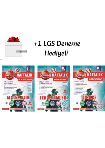 8.sınıf (Lgs) Matematik, Fen, Türkçe 36 Haftalık Denemeler +1 Lgs Deneme Hediyeli