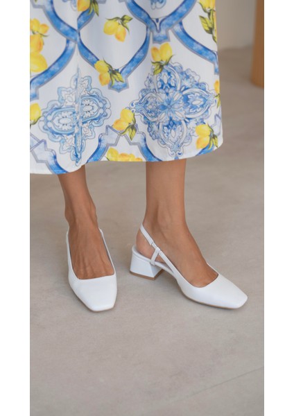 Vardy Beyaz Hakiki Deri Topuklu Ayakkabı