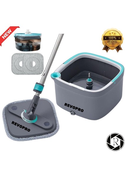 Otomatik Temizlik Seti, Suyu Ayıran ve Pratik Kullanımlı Mop, Gri Renk