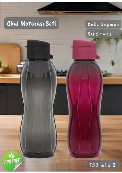 2’li Okul Matarası Seti BPA FREE Öğrenci Suluğu Kokusuz Suluk Siyah Bordo 750 ml fiyatları