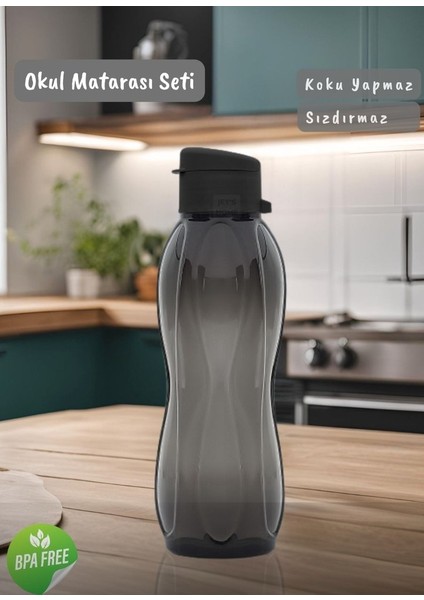 2’li Okul Matarası Seti BPA FREE Öğrenci Suluğu Kokusuz Suluk Siyah Bordo 750 ml modelleri