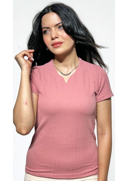 Kadın Kısa Kol Bluz Fitted Kalıp Yakalı Günlük Bluz