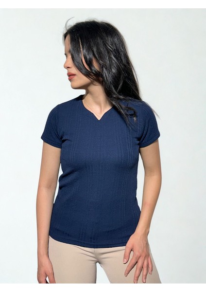 Kadın Kısa Kol Bluz Fitted Kalıp Yakalı Günlük Bluz