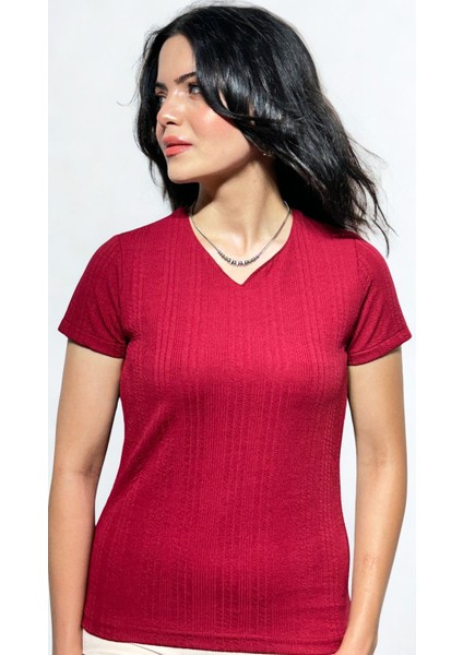 Kadın Kısa Kol Bluz Fitted Kalıp Yakalı Günlük Bluz