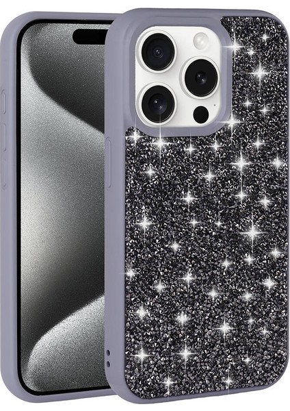 Apple iPhone 15 Pro Kılıf Parlak Taşlı Tasarım Effx Pırlanta Kapak-Siyah indirimleri