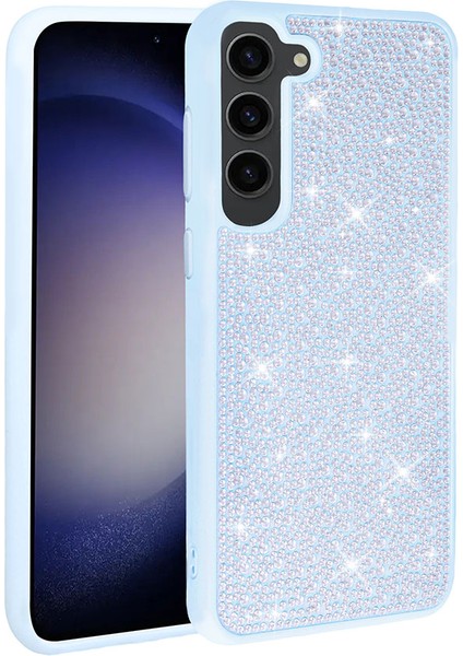 Galaxy S23 Plus Kılıf Parlak Taşlı Tasarım Effx Ston Kapak-Mavi Açık