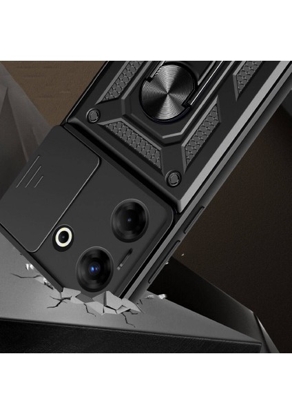 Tecno Camon 20 Pro 4g Kılıf Magnetik Standlı Kamera Korumalı Effx Sürgülü Vega Kapak-Mavi fiyatları