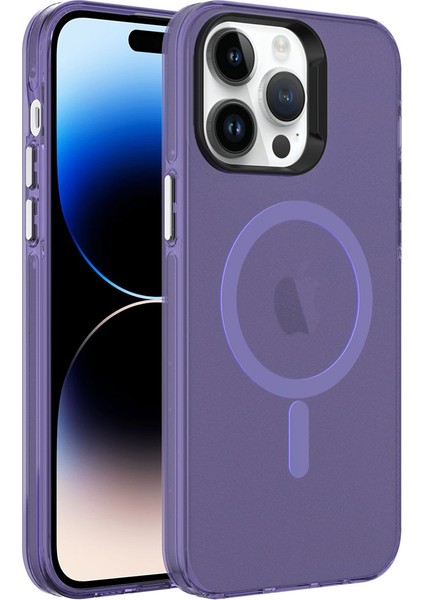 Apple iPhone 14 Pro Max Kılıf Effx Magsafe Şarj Özellikli Buzlu Transparan C-Pro Sert Kapak-Derin Mor