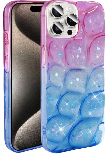 Apple iPhone 15 Pro Max Kılıf Simli 3D Desenli Effx Hacar Kapak-Mor-Mavi fırsatları