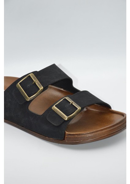 Erkek Siyah Çift Bantlı Anatomik Günlük Terlik modelleri