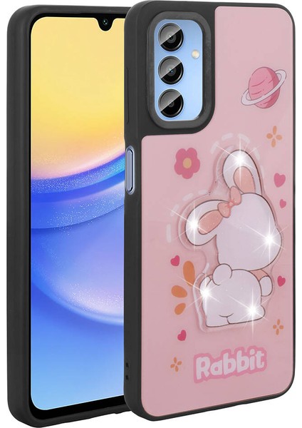 Galaxy A25 Kılıf Parlayan Kabartmalı Ikonik Figürlü Effx Amas Silikon Kapak-Pembe