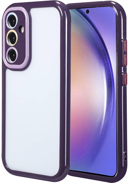 Galaxy A54 Kılıf Kamera Korumalı Renkli Kenar ve Çerçeve Tasarımlı Effx Vitamin Kapak-Derin Mor