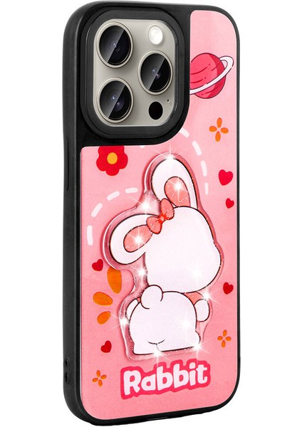 Apple iPhone 15 Pro Max Kılıf Parlayan Kabartmalı Ikonik Figürlü Effx Amas Silikon Kapak-Pembe fırsatları