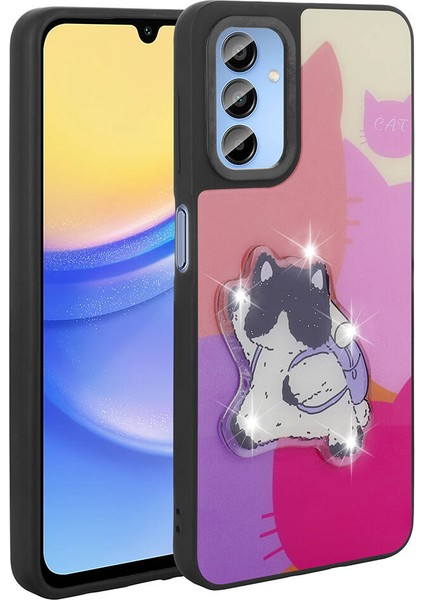 Galaxy A15 Kılıf Parlayan Kabartmalı Ikonik Figürlü Effx Amas Silikon Kapak-Mor
