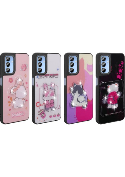 Galaxy A15 Kılıf Parlayan Kabartmalı Ikonik Figürlü Effx Amas Silikon Kapak-Mor fiyatları