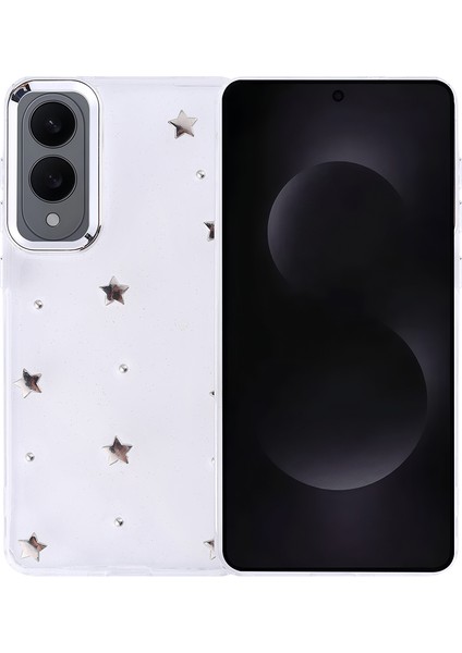 Galaxy S25 Edge Kılıf Airbag Tasarımlı Simli Şeffaf Effx Kutup Kapak - Yıldız