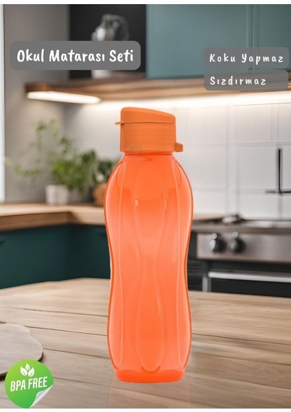 2’li Suluk Seti PP-5 Bpa Free Akıtmaz-Kokusuz Ofis-Spor-Okul Matarası Mavi Turuncu 750 ml fırsatları