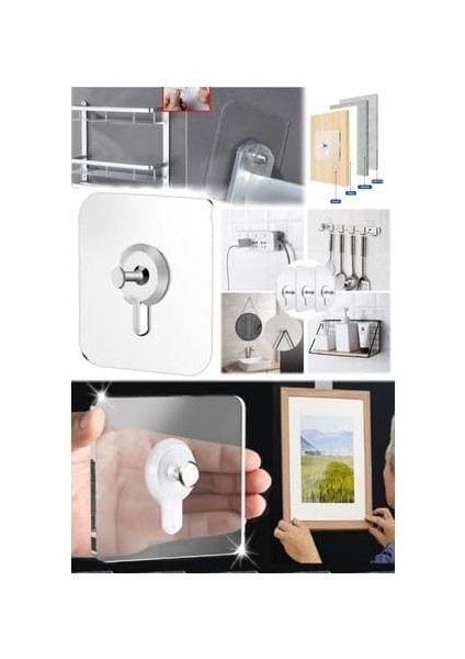 4 ADET Kendinden Yapışkanlı Çok Amaçlı Şeffaf Banyo Mutfak Askı Tablo Saat Raf Asma Aparatı fırsatları