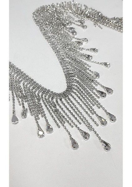 Özel Kristal Damla Taşlı Zincir Saçak Şerit