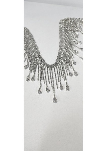 Özel Kristal Damla Taşlı Zincir Saçak Şerit