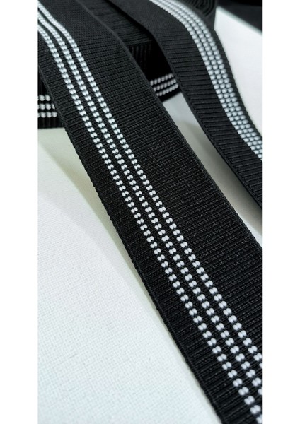 Siyah Beyaz Çizgili Desenli Lastik Şerit