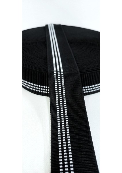 Siyah Beyaz Çizgili Desenli Lastik Şerit indirimleri