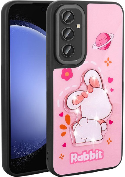 Galaxy S24 Plus Kılıf Parlayan Kabartmalı Ikonik Figürlü Effx Amas Silikon Kapak-Pembe