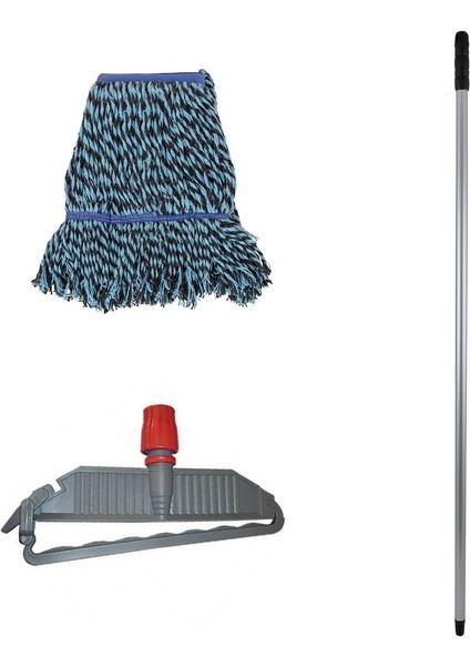 Geniş Yedek Islak Mop Paspas Takımı, 25 Cm, 500 Gr, Metal Vidalı, Mavi