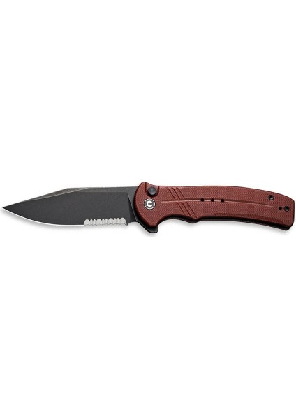 Cogent Flipper & Button Lock Knife Blackwashed Serrated Burgundy G10 Handle Çakı