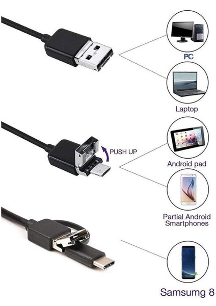 Endoskop 3 In 1 Yılan Kamera USB Micro USB Type-C 5m Sert Kablo fiyatları
