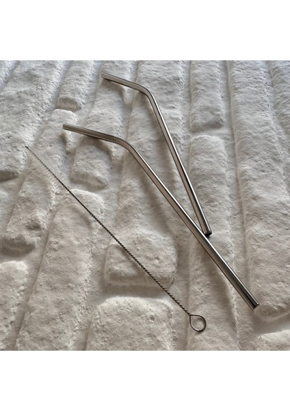 2'li Gümüş Paslanmaz Çelik Pipet+ Temizleme Fırçası modelleri