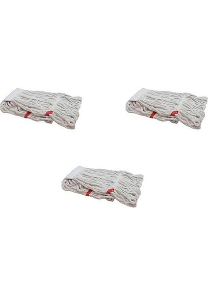 Geniş Islak Mop Paspas Ucu Başlığı Püsküllü, Pamuklu, 25 Cm, 3 Adet, Beyaz