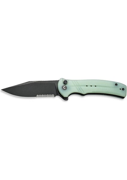 Cogent Flipper & Button Lock Knife Blackwashed Serrated Naturel G10 Handle Çakı