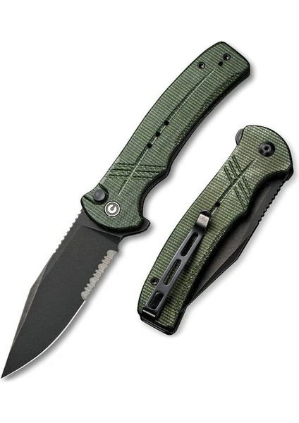 Cogent Flipper & Button Lock Knife Blackwashed Serrated Green Micarta Handle Çakı fiyatları