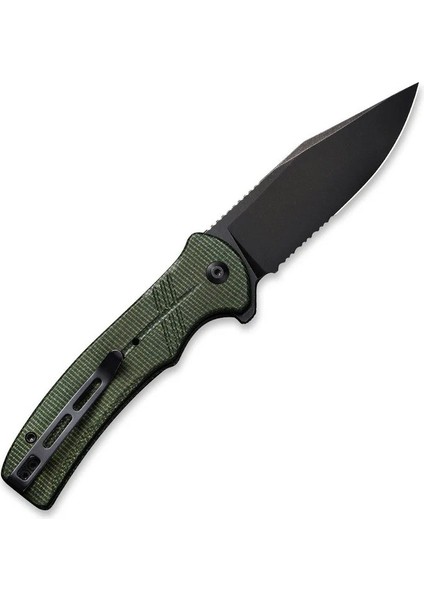 Cogent Flipper & Button Lock Knife Blackwashed Serrated Green Micarta Handle Çakı modelleri