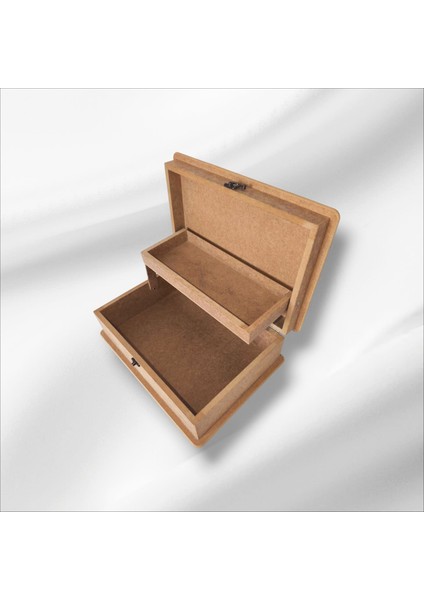Ahşap- Boyanabilir- Klipsli Asansörlü Takı-Makyaj-Aksesuar-Dekoratif Çok Amaçlı Kutu