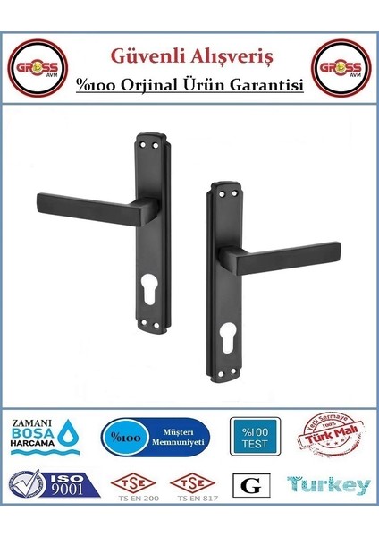 Lama Yale Dış Çelik Kapı Kolu - Mat Siyah - 1 Takım Ön ve Arka