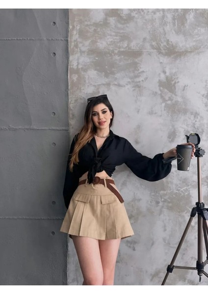 Kemerli Pileli Şort Etek modelleri