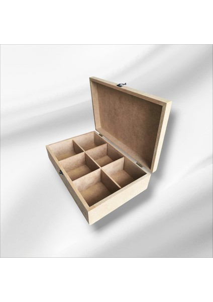 Ahşap Boyanabilir 6 Bölmeli Saat-Takı-Aksesuar-Dekoratif Çok Amaçlı Kutu