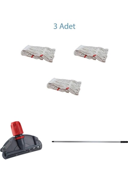 3'lü Beyaz Dar Yedek Islak Mop Takımı, Metal Saplı ve Tutucu ile 17 cm fiyatları