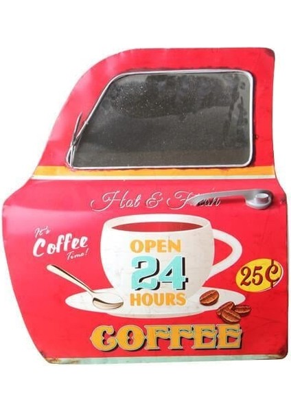 Dekoratif Coffee Temalı Kırmızı Araba Kapısı Ayna Hediyelik