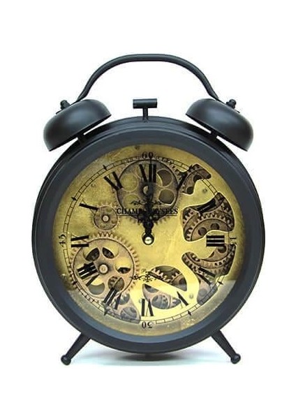 Retro Masaüstü Metal Çarklı Saat Roma Rakamlı Köstek Modeli