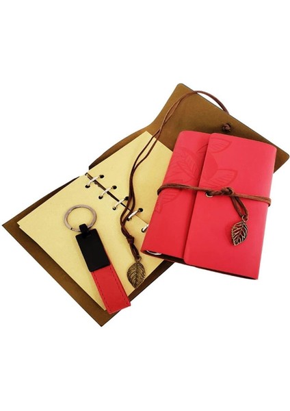 Özel Ahşap Kutulu Kırmızı Deri Defter ve Anahtarlık Set fiyatları