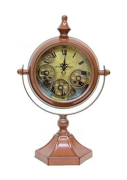 Masaüstü Mat Kahve Çarklı Saat Roma Rakamlı Köstek Modeli