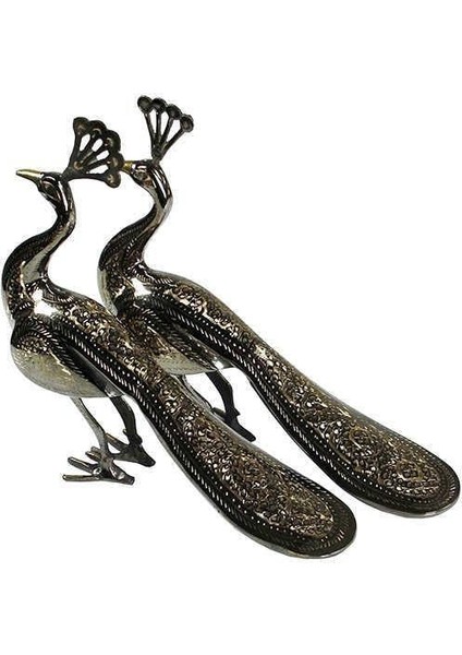 Tavuskuşu 2'li Set Biblo Pirinç Dekoratif Hediyelik