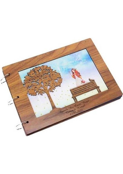Albüm Ahşap Kapaklı Yatay Temalı Dekoratif Hediyelik