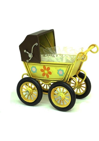 Dekoratif Metal Bebek Arabası Biblo Vintage Hediyelik