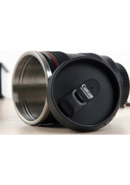 Çelik Objektif Lens Tasarımlı Kupa Bardak Dekoratif Hediyelik