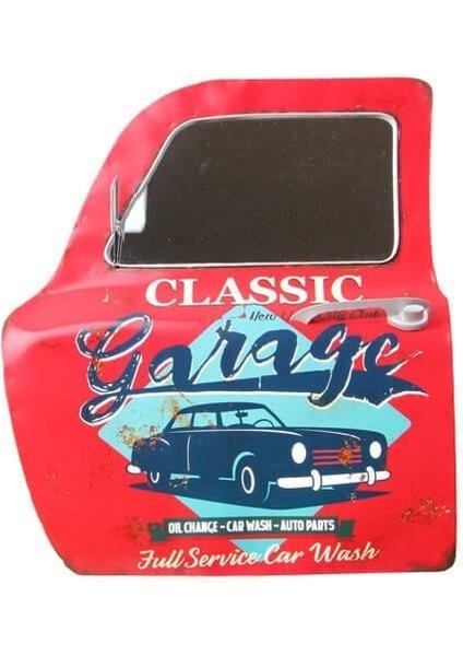 Dekoratif Classic Garage Temalı Kırmızı Araba Kapısı Ayna