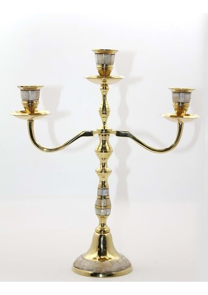 Pirinç Sedefli 3'lü Şamdan